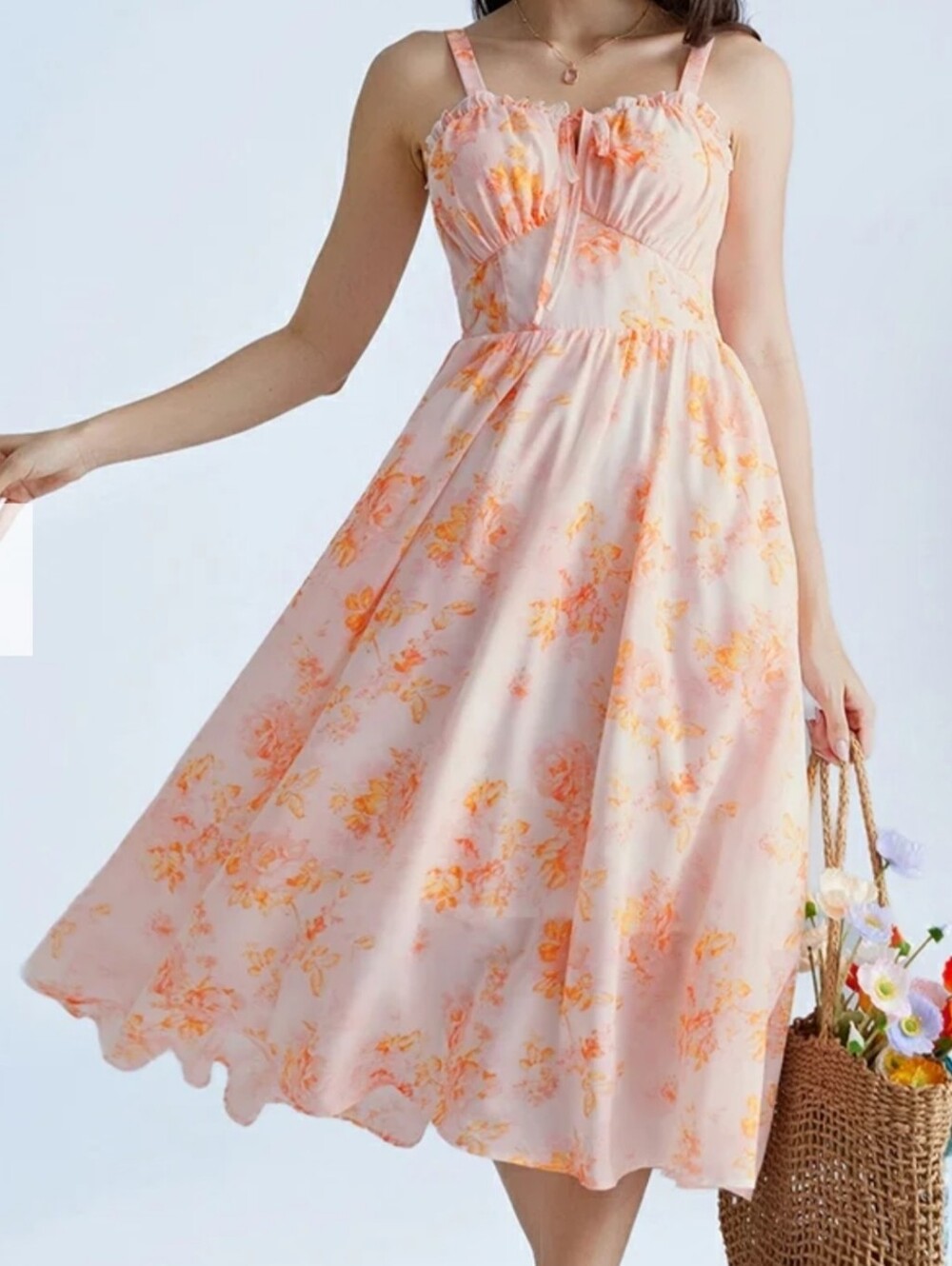 Scarlet Darkness Summer Floral Corset Maxi Dress In Peaches And Cream Size Med